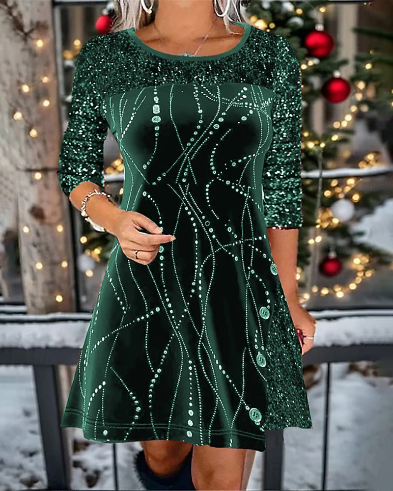 Dress with Glitter and Velvet Paneled Details