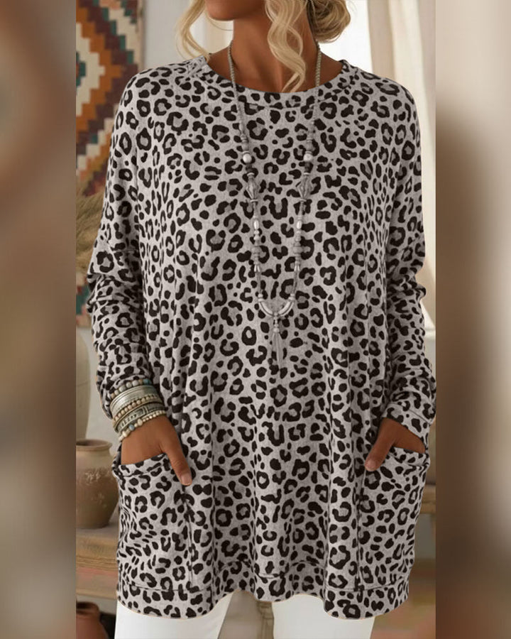 Leopard Print Top with Round Neck