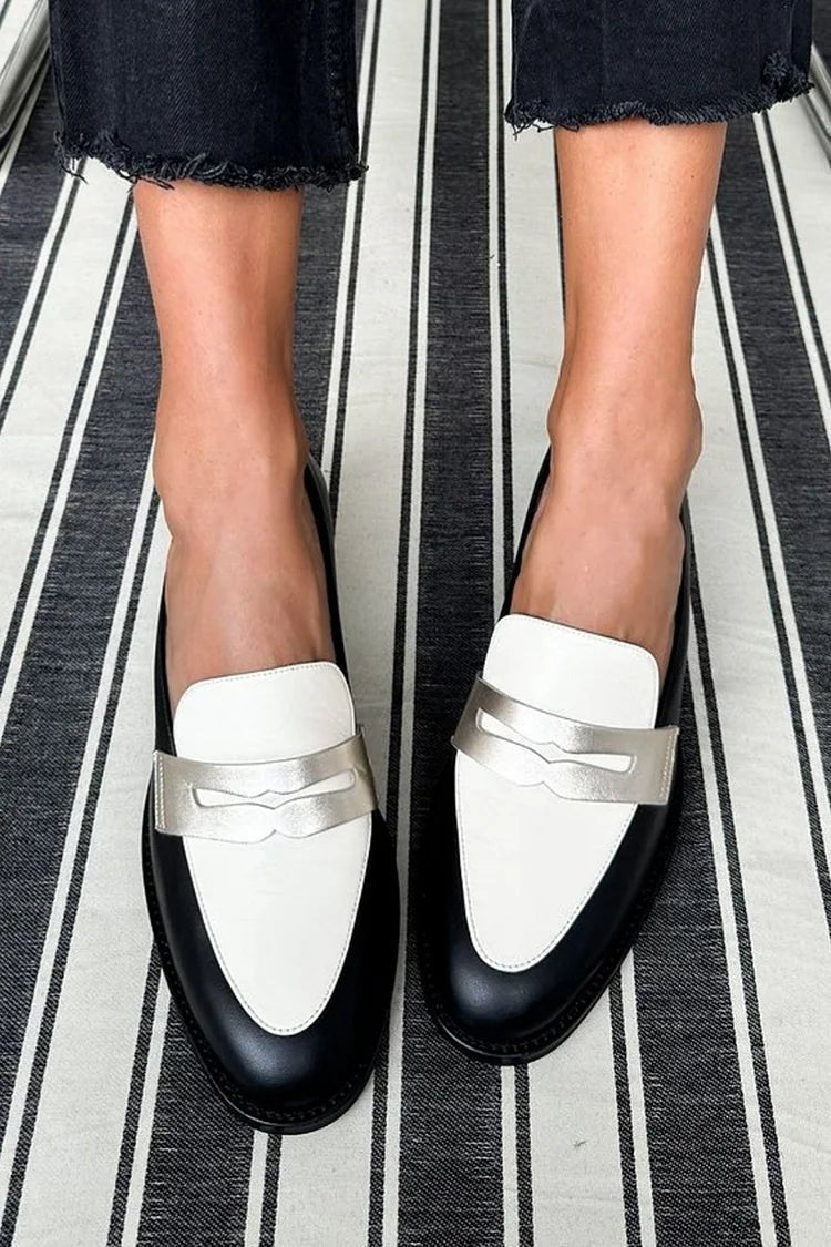 Victoria | Chic Two-Tone Metallic-Detail Loafers
