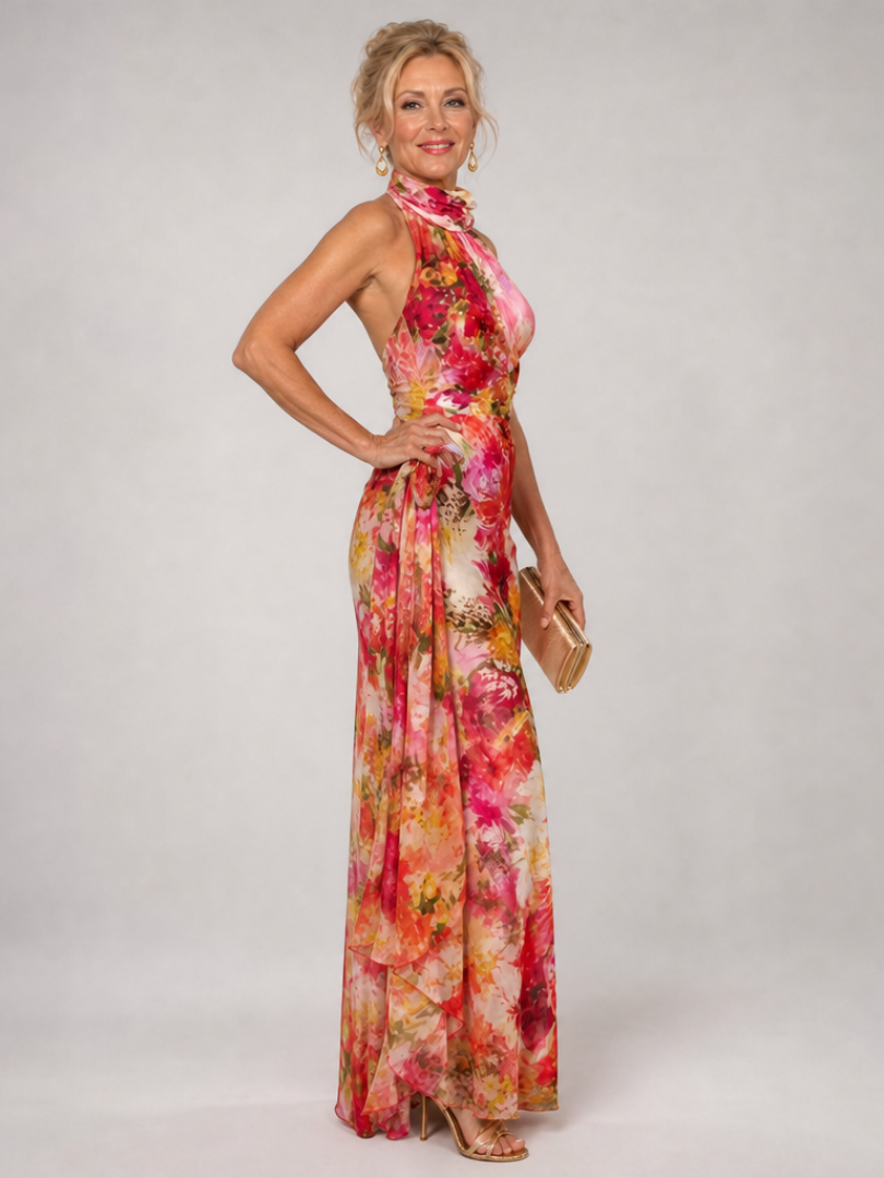 Zoey | Halter Neck Floral Print Maxi Dress