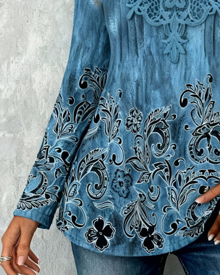 Patchwork and Strategically Placed Printed Blouse