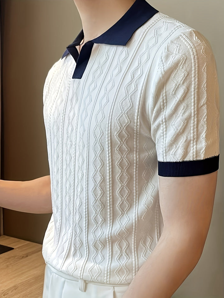 Nathan | Textured Contrast-Collar Slim Fit Polo Shirt