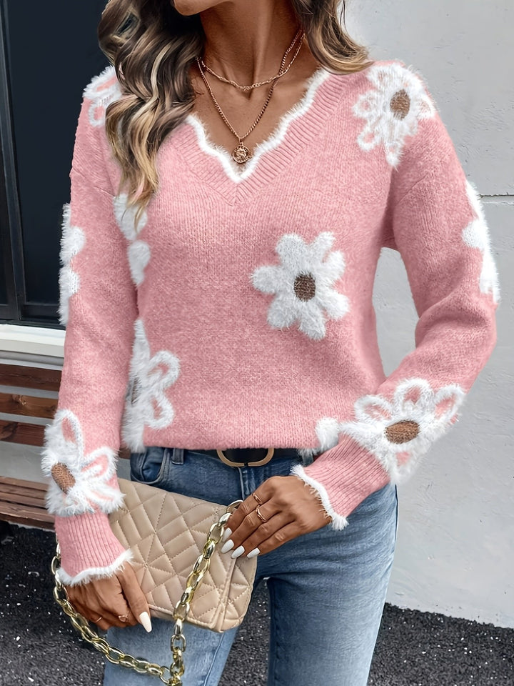 Zoey | Botanical Design Knitted Sweater