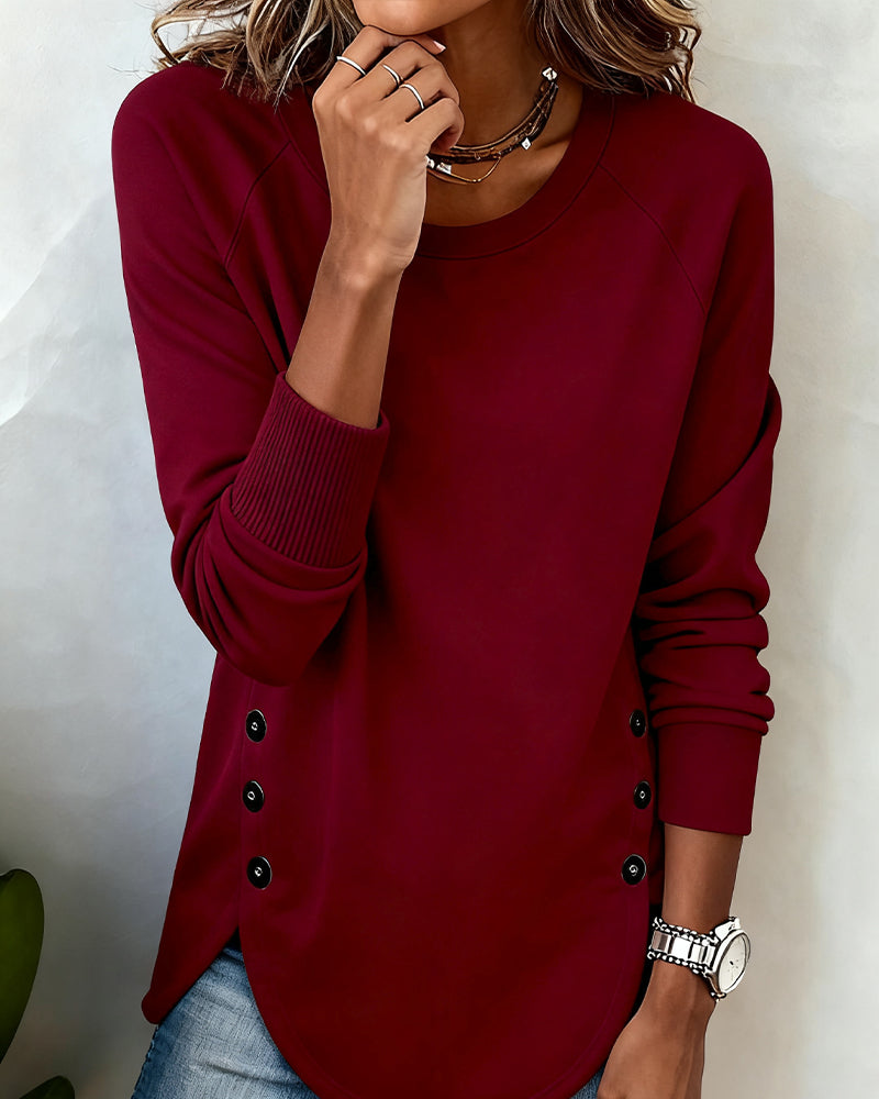 Sweatshirt with Irregular Hem and Raglan Sleeves