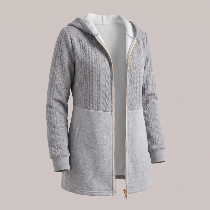 Josie | Textured Zip Front Style Longline Knit Cardigan