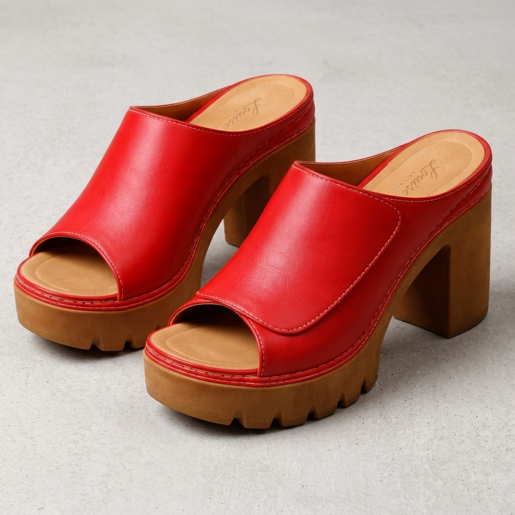 Alena | Elegant Slip-On Style Leather Block-Heel Sandals