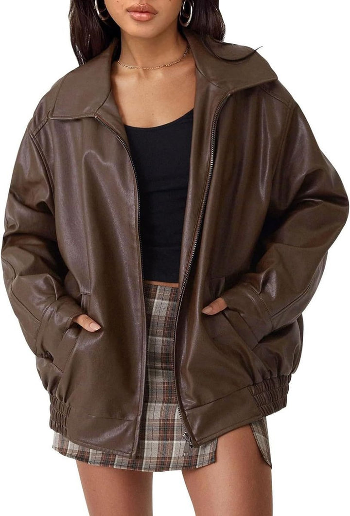 Delaney | Effortless And Cool Oversized Leather Jacket