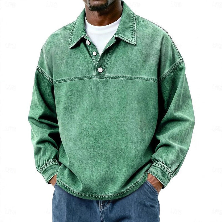 Galen | Washed Long Sleeve Polo Shirt