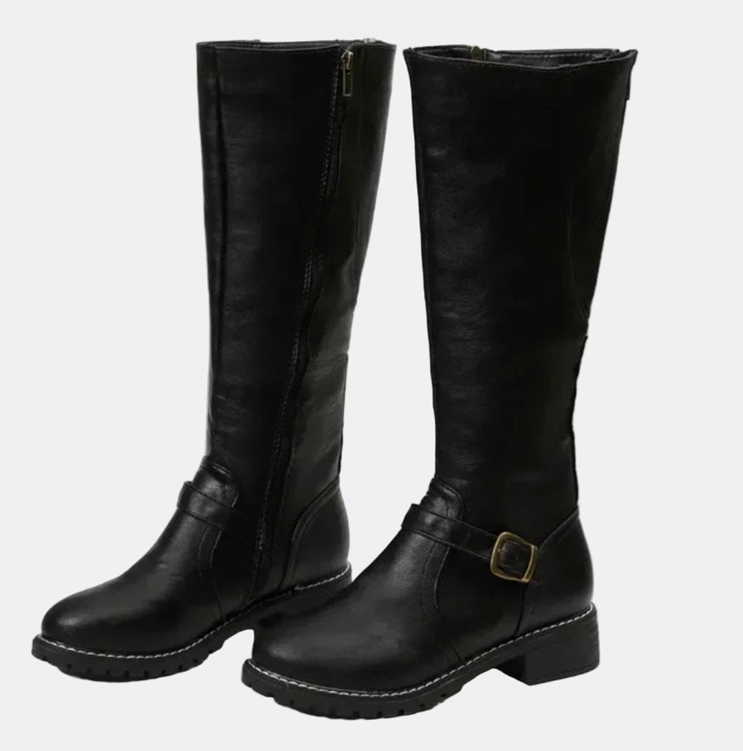 Alina | Trendy Buckle Accent Knee High Boots