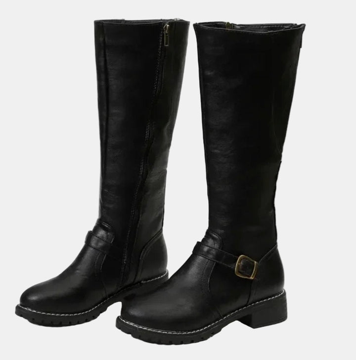 Alina | Trendy Buckle Accent Knee High Boots