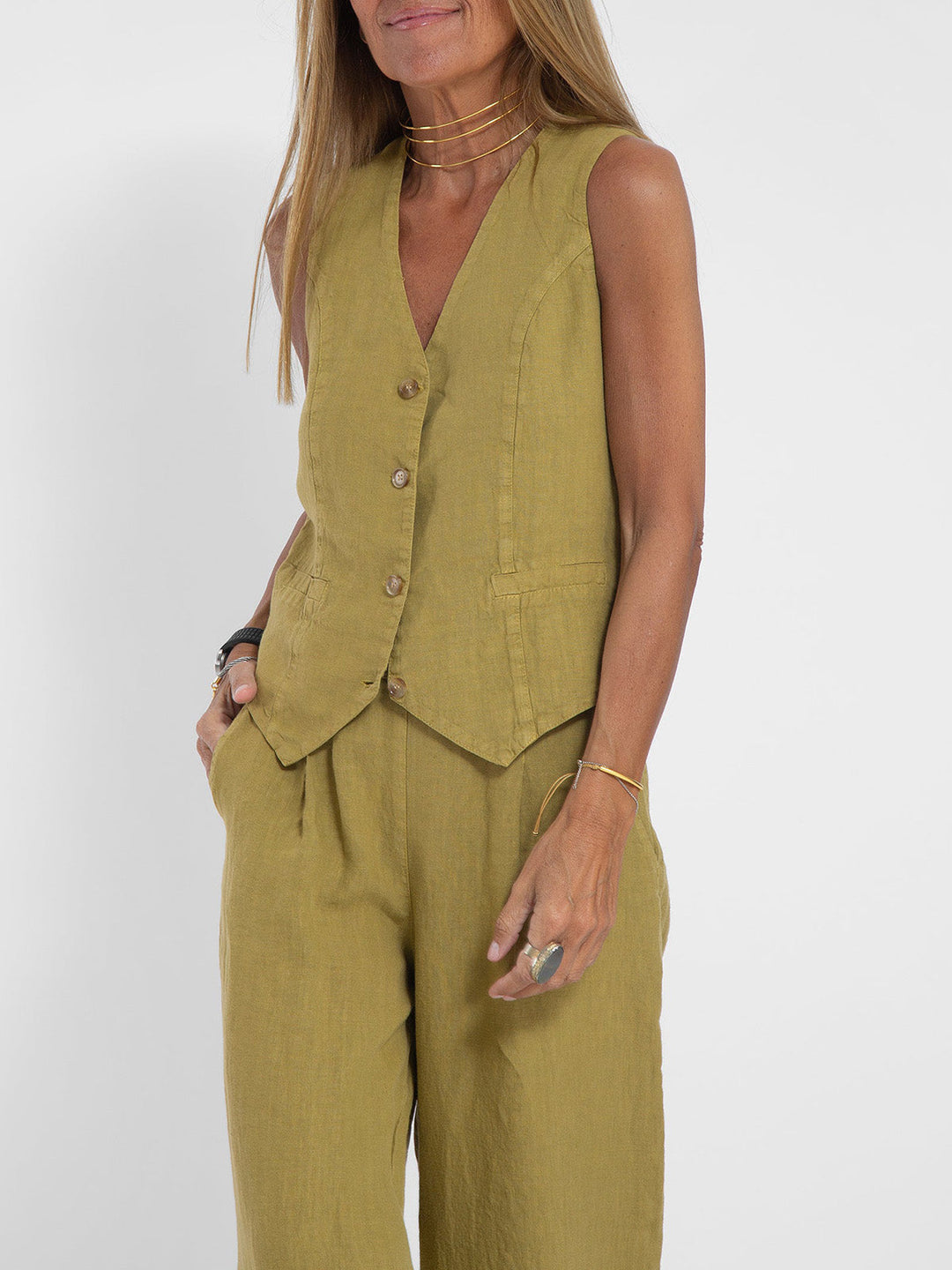 Jessica - Buttoned Vest & Wide-Leg Trousers Set