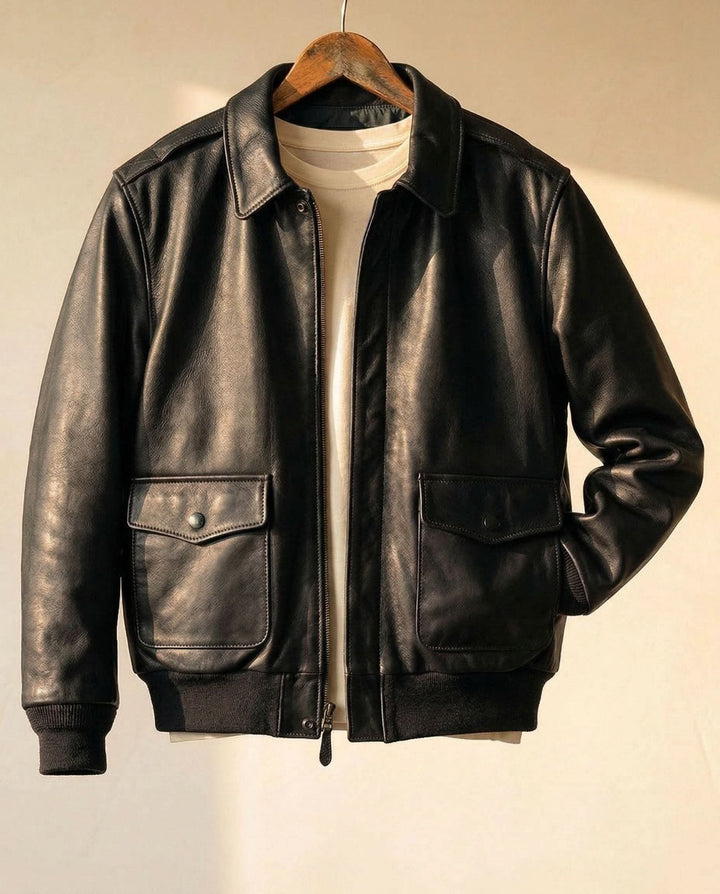 David | Classic Zip-Front Style Leather Jacket