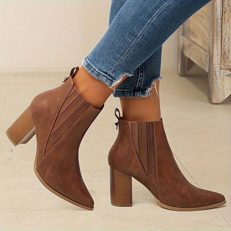 Averie | Modern Pointed Toe Square Heel Ankle Boots