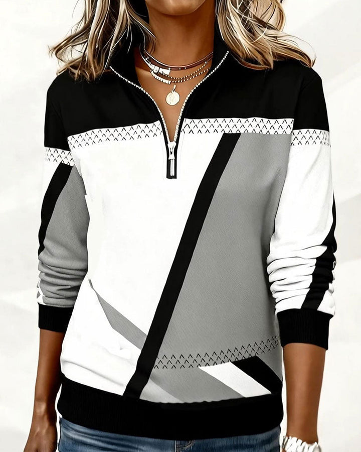 Elegant Solid Color Blouse with Patchwork Details and V-Neck