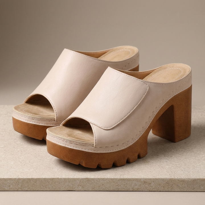 Alena | Elegant Slip-On Style Leather Block-Heel Sandals