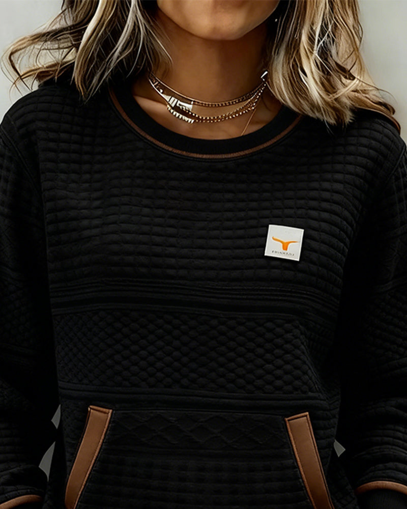 Sweatshirt with Round Neck and Color Blocking