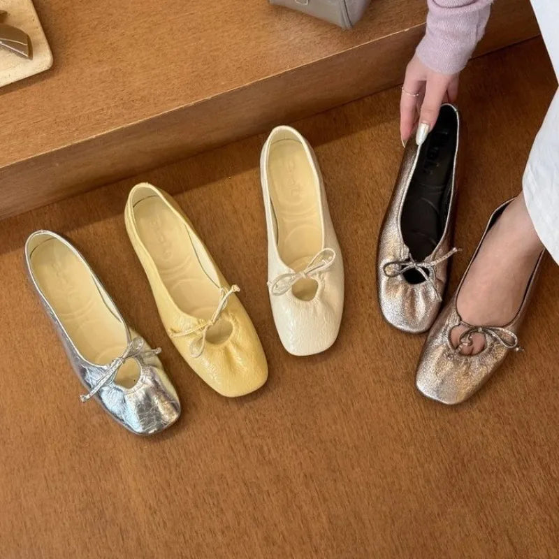 Eloise | Square-Toe Scrunch Ballet Loafer with Bow Accent