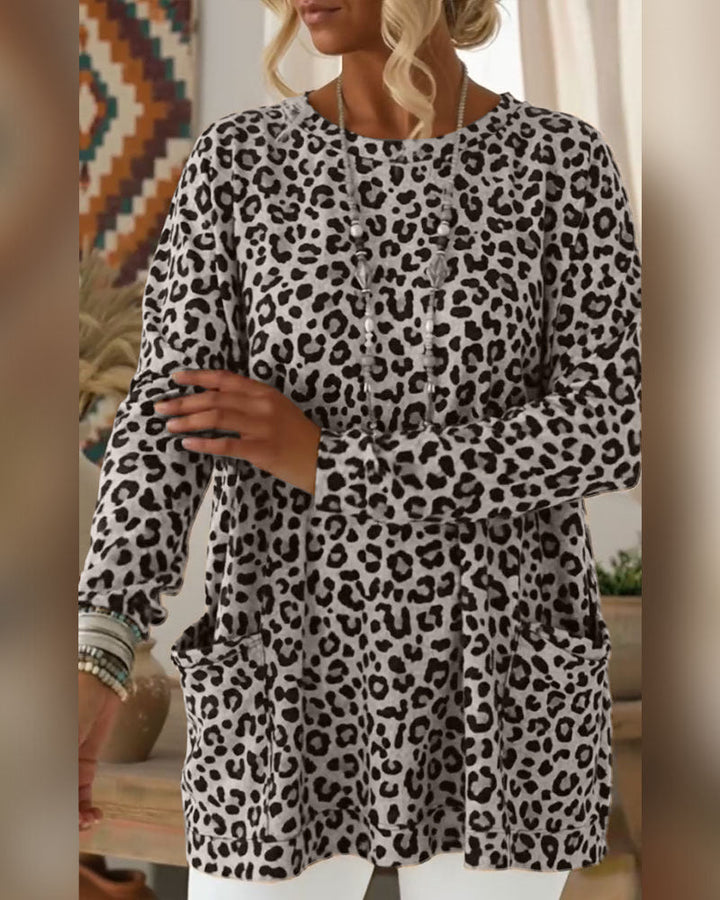 Leopard Print Top with Round Neck