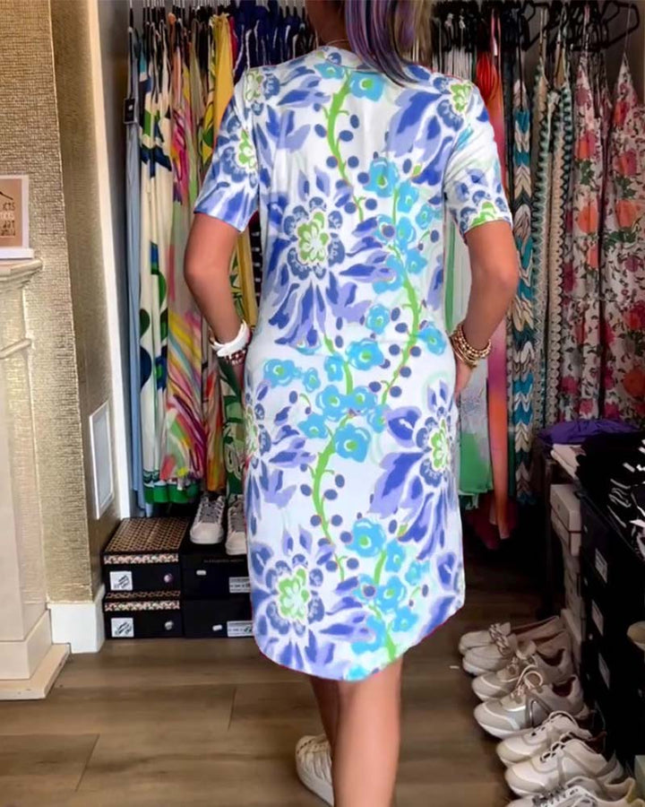 LVENDRA - Short Sleeve Floral Print Dress