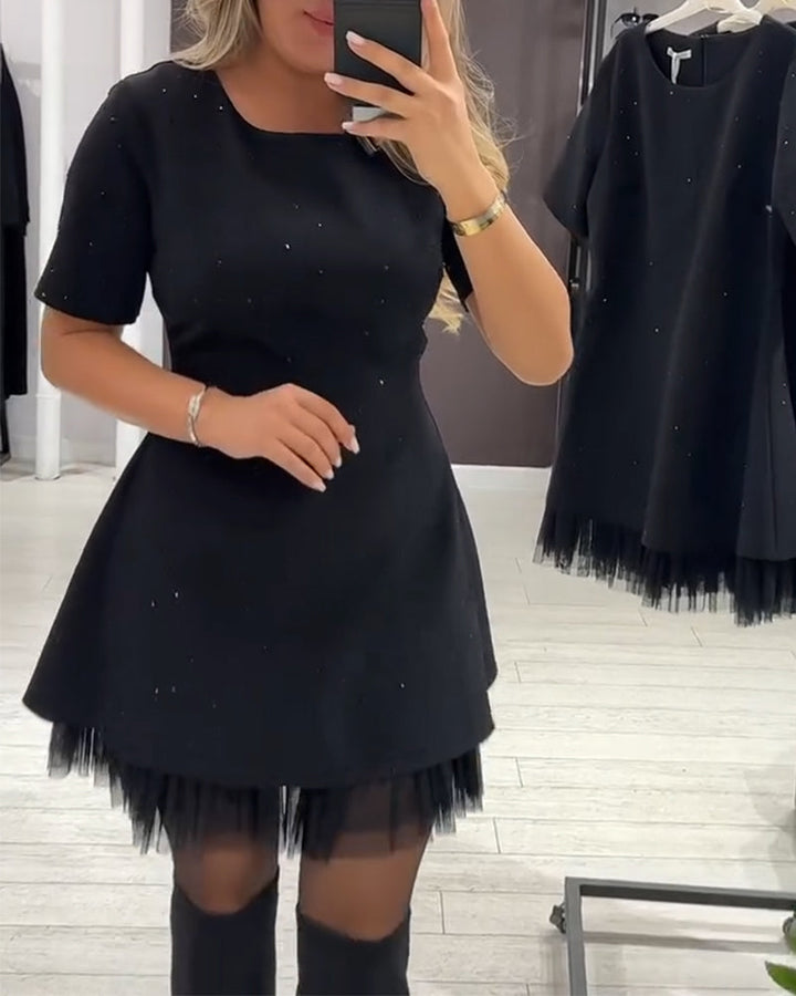 Elegant Dress with Sparkling Mesh Patchwork