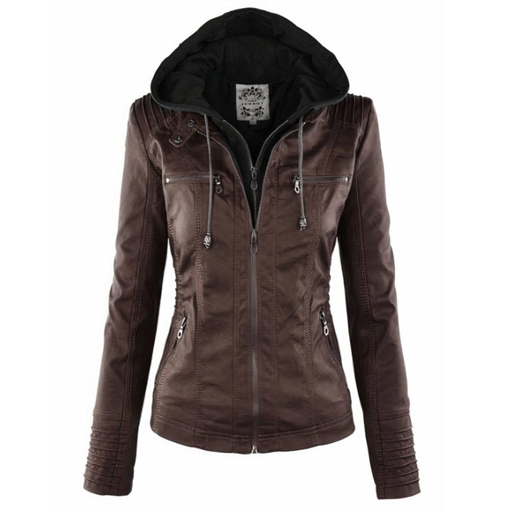 Andrea | Versatile Removable Hood Faux Leather Jacket