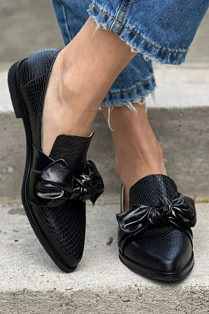 Melody | Elegant Shiny Bow Detail Loafers
