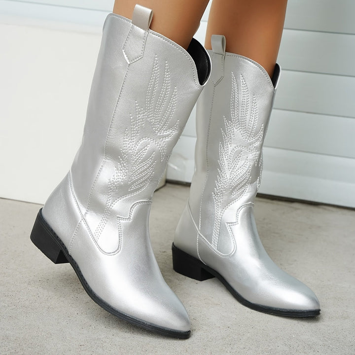 Julieta | Metallic Style Cowboy Boots With Embroidered