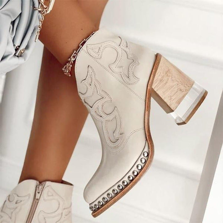 Isla | Chic Cut-Out Cowboy Ankle Boots With Block Heel