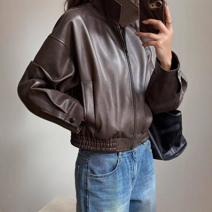 Amara | Stylish Faux Leather Bomber Jacket