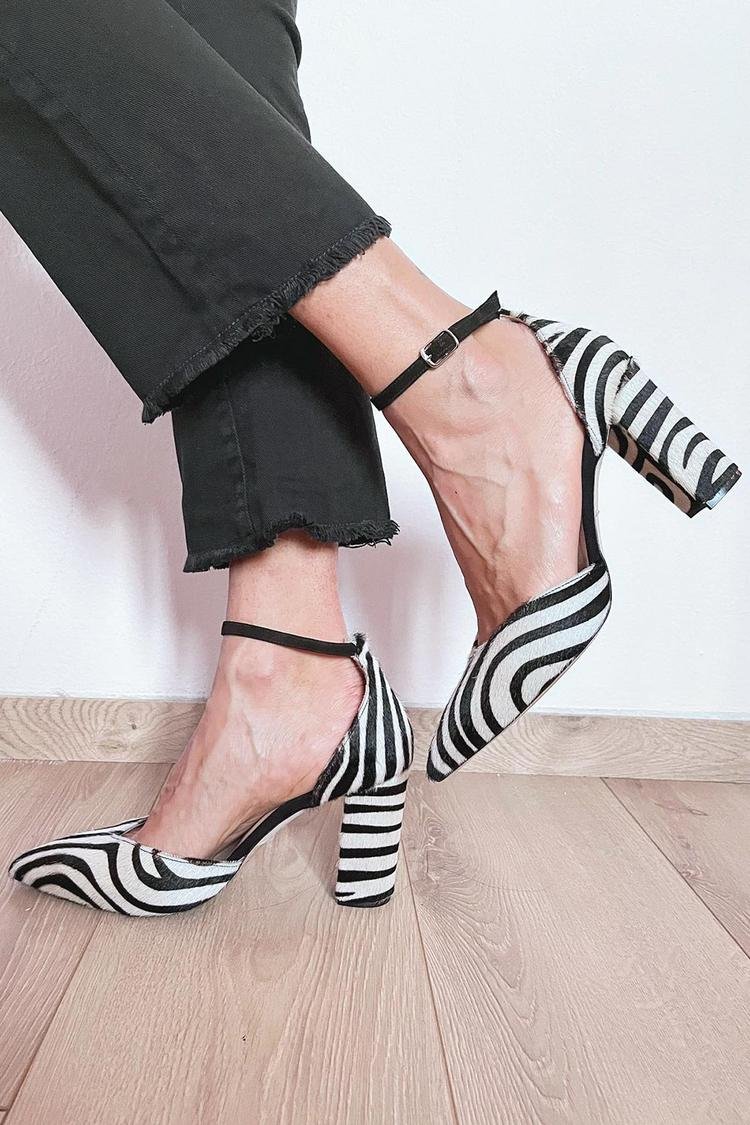 Lydia | Zebra Print Ankle Strap Block Heels