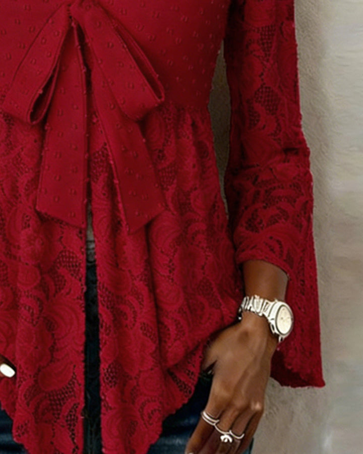 Solid Color Balloon Sleeve Blouse with V-Neck