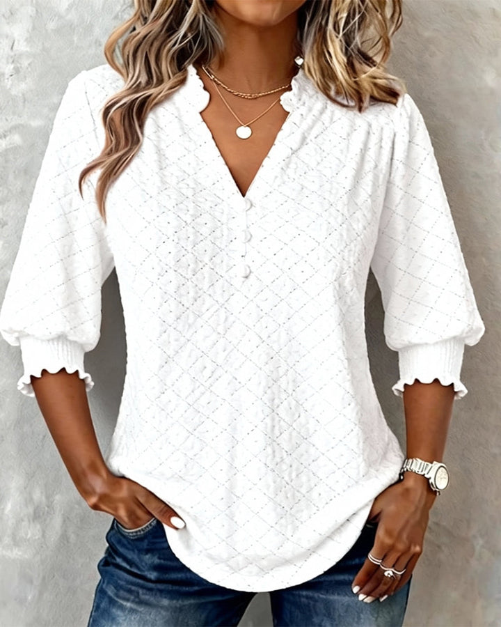 V-Neck Top Argyle Short Sleeves