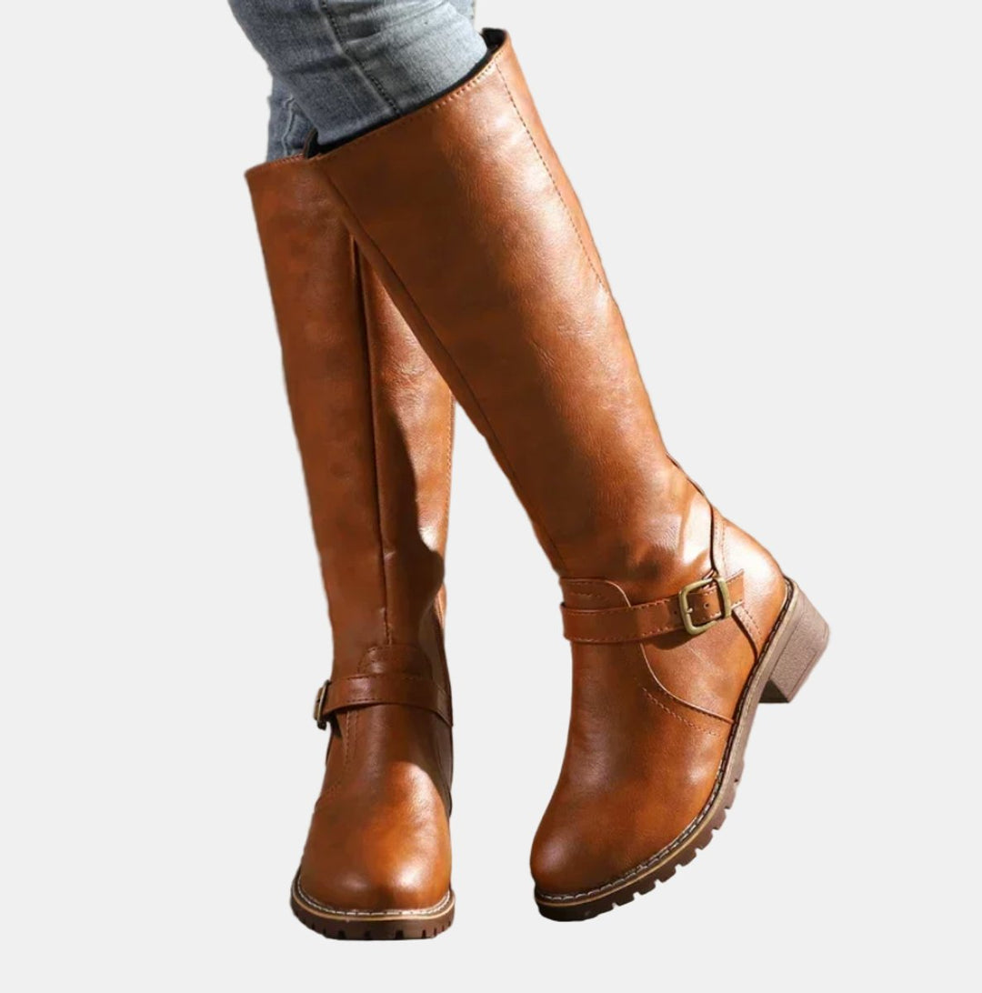 Alina | Trendy Buckle Accent Knee High Boots