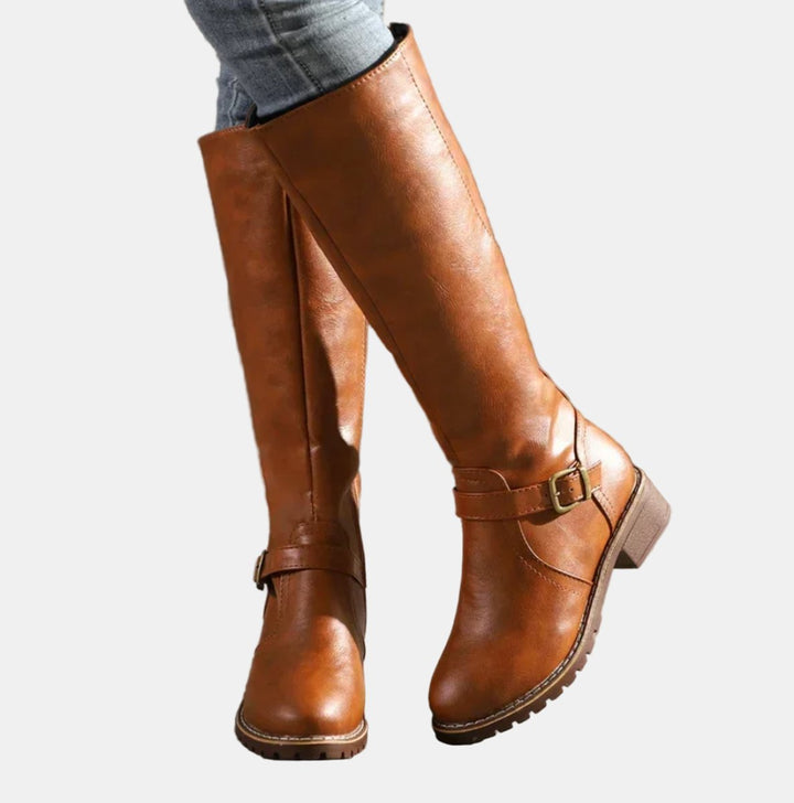 Alina | Trendy Buckle Accent Knee High Boots