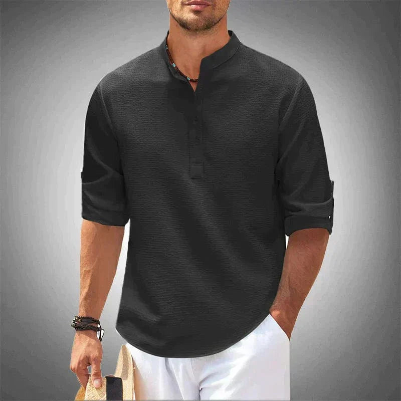 KORA – TEXTURED HENLEY COLLAR WAFFLE SHIRT