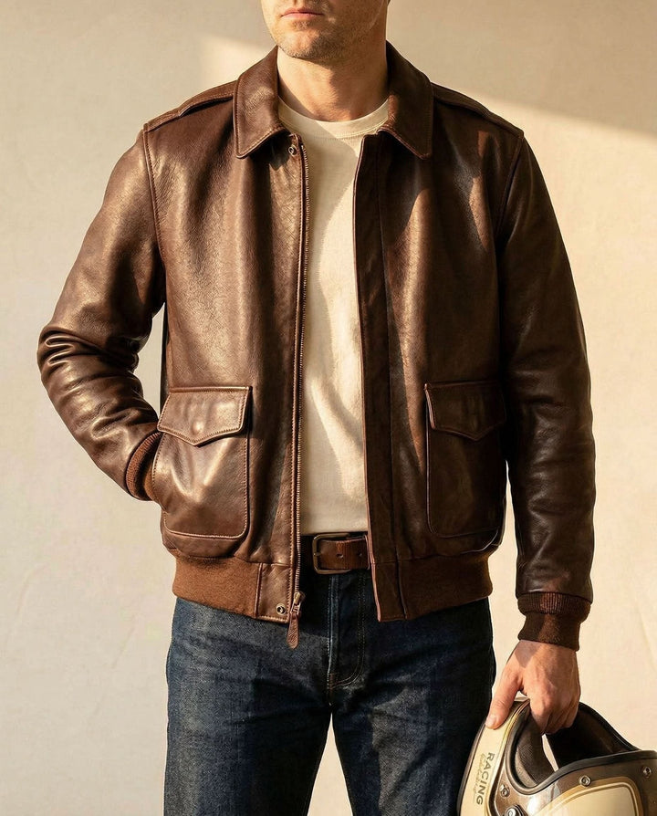 David | Classic Zip-Front Style Leather Jacket