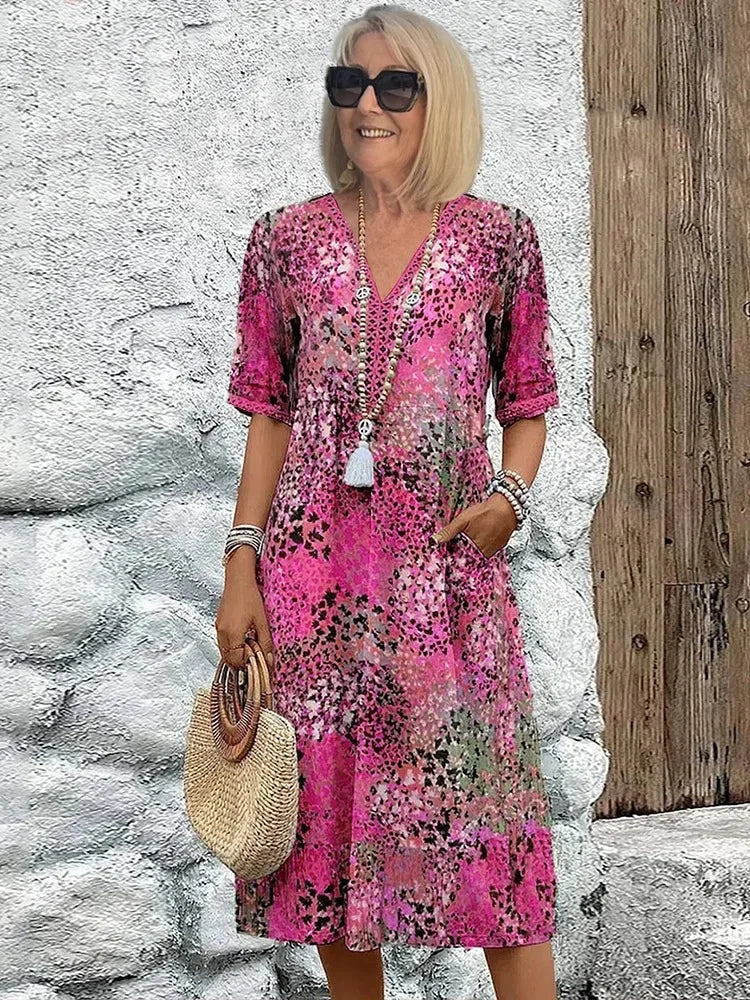 VELINA – LEOPARD LACE V-NECK SUMMER DRESS