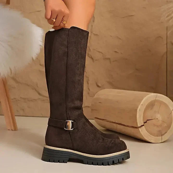 Lucienne | Chic Lug Sole Buckle Accent Knee High Boots