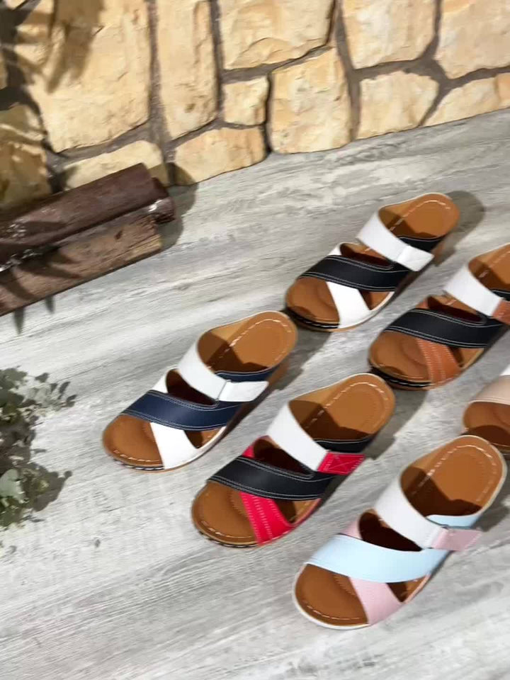 Marina Colorblock Wedge Slides - Comfortable Sandals