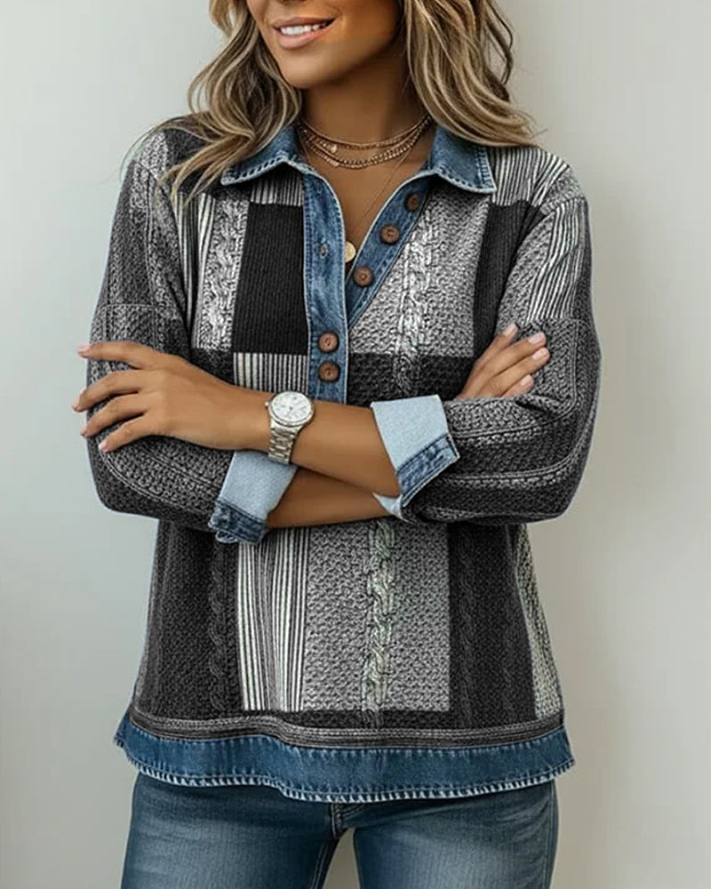 Sweatshirt with Long Sleeves and Color Block Print