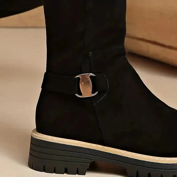 Lucienne | Chic Lug Sole Buckle Accent Knee High Boots