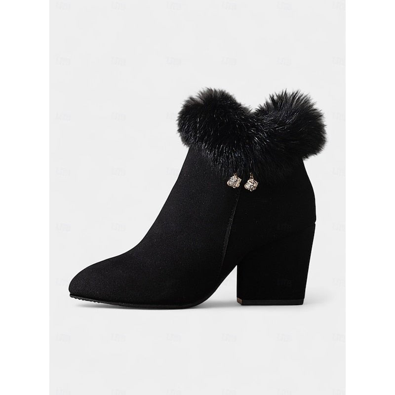 Natalie | Fur-Trimmed Block Heel Ankle Boots