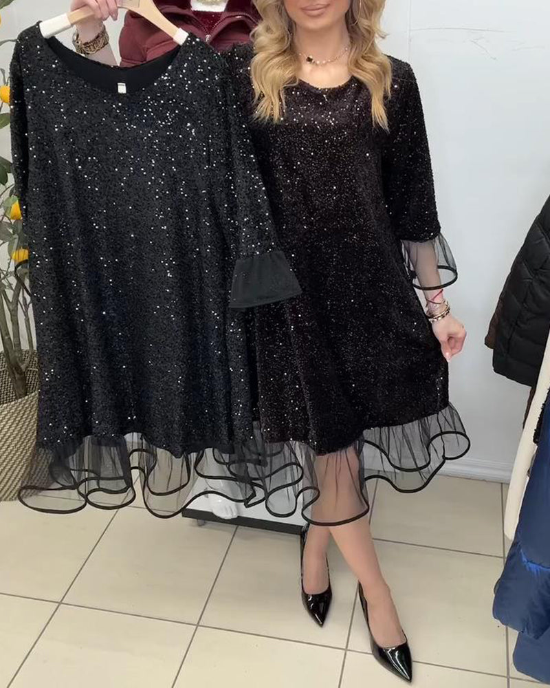Modern Dress with Puffed Sleeves and Sequins
