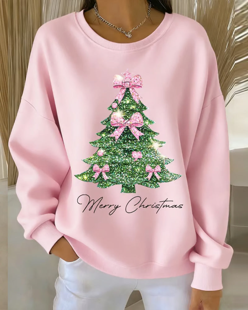 Crewneck Sweatshirt with Christmas Print and Long Sleeves