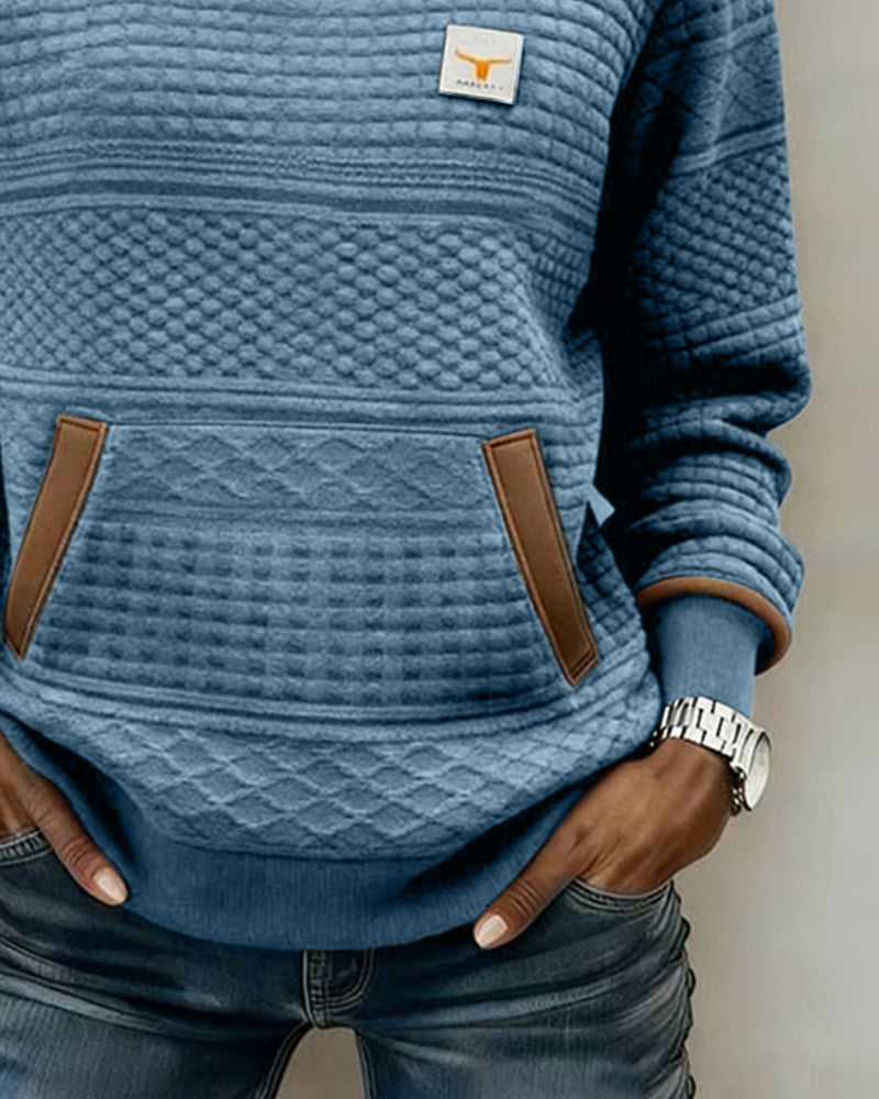 Sweatshirt with Round Neck and Color Blocking
