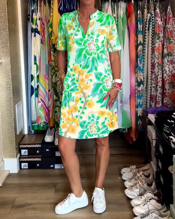 LVENDRA - Short Sleeve Floral Print Dress