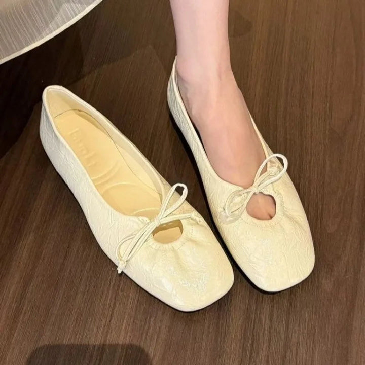 Eloise | Square-Toe Scrunch Ballet Loafer with Bow Accent