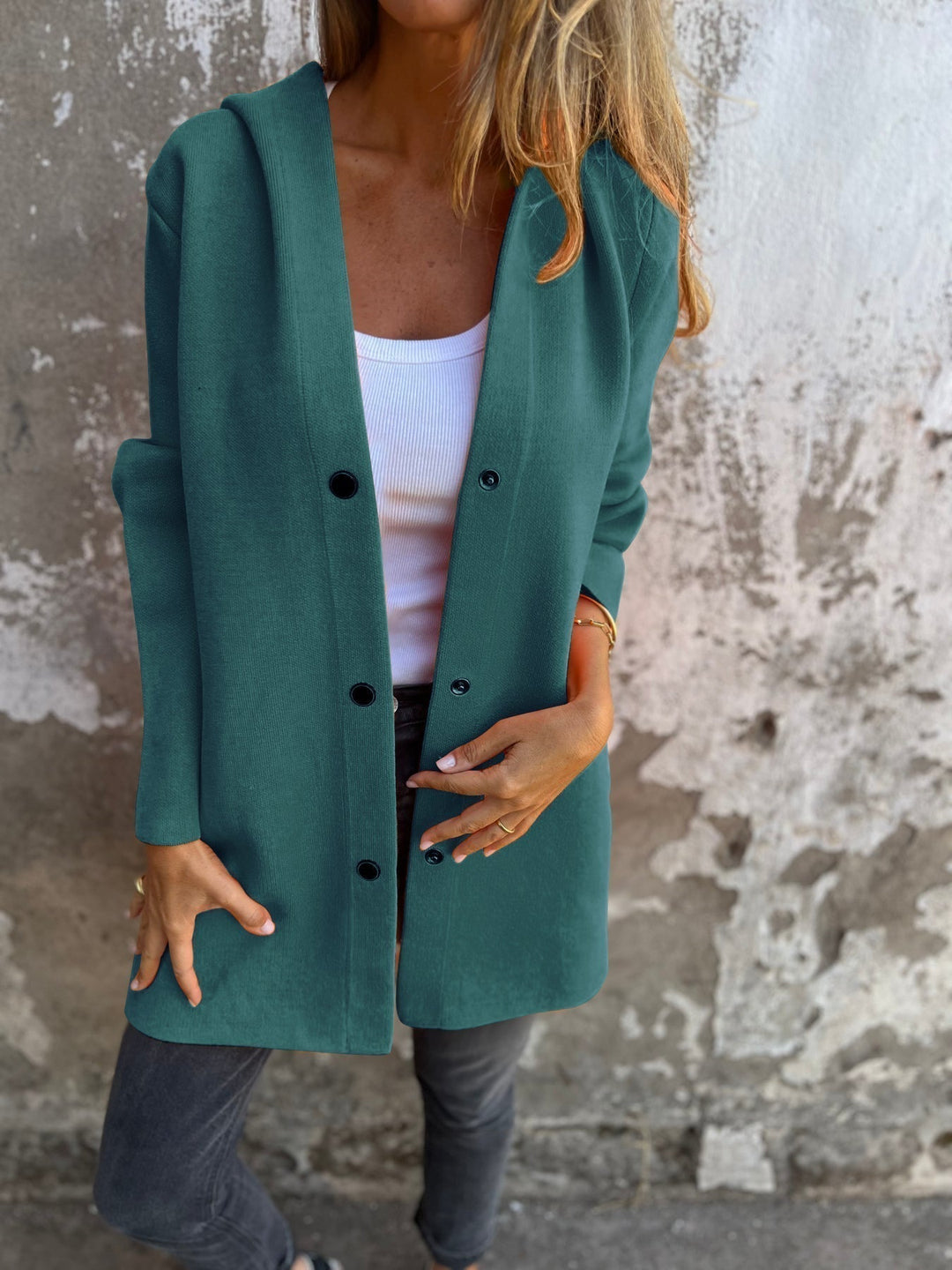 Jacqueline - Casual Hoodie Jacket with Buttons