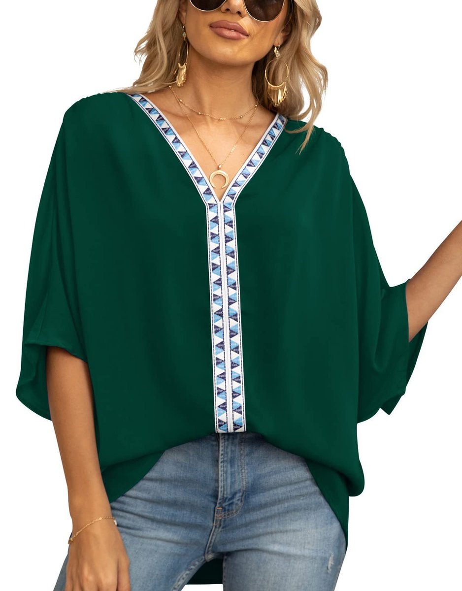 Arabella | Women's Boho Embroidered Oversized V-Neck Tunic Top