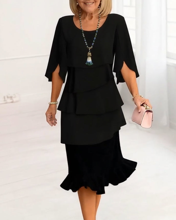 Elegant Round Neck Ruffled Dress